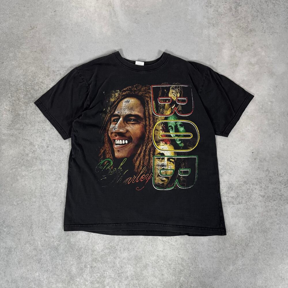 Bob Marley Graphic Tee Faded Black Oversized Mens - Size: M